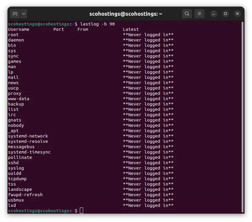 List Users with lastlog in Linux