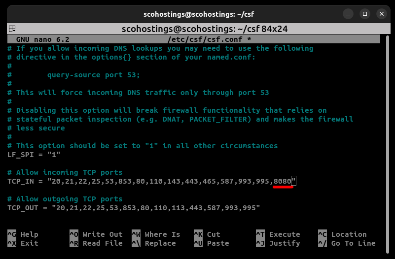 Adding new port to TCP_IN