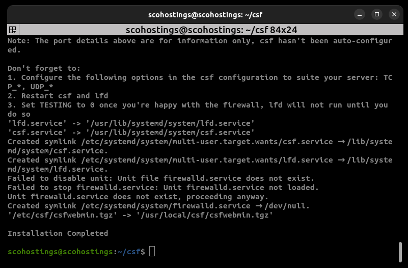 Installing CSF on linux