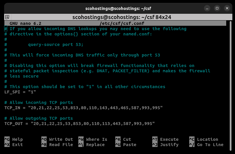 Open CSF config file on linux