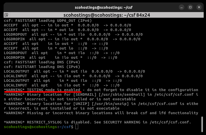 CSF restart command output
