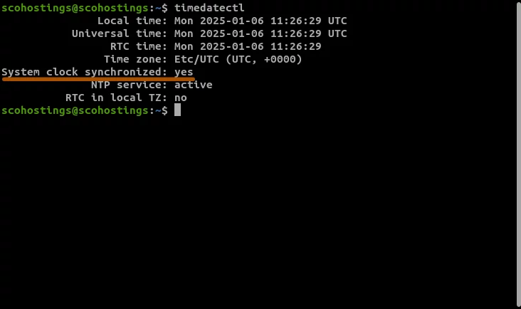debian result command of timedatectl 