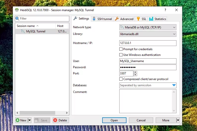 HeidiSQL save MySQL Tunnel session
