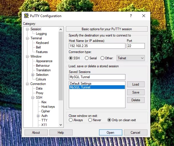 Open MySQL Tunnel saved session