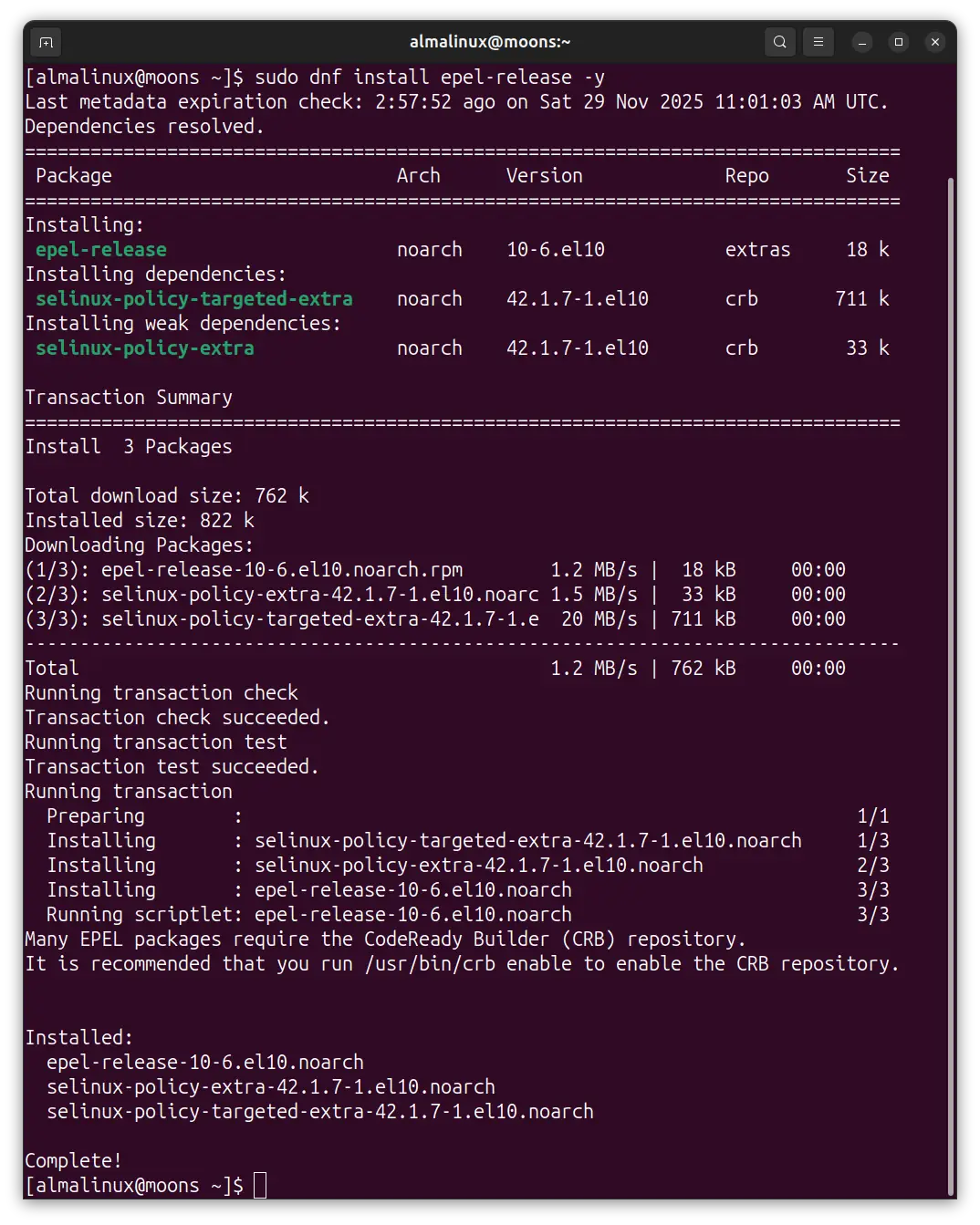 Almalinux 10 install epel-release