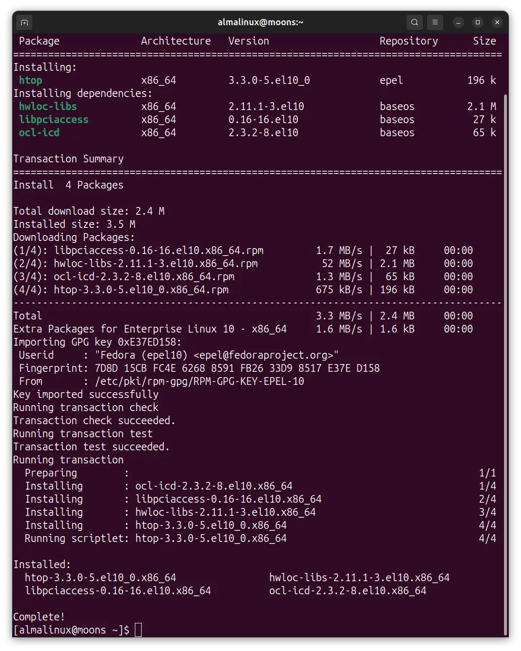 Almalinux install htop