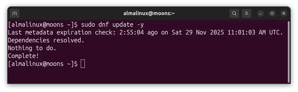 Almalinux dnf update result