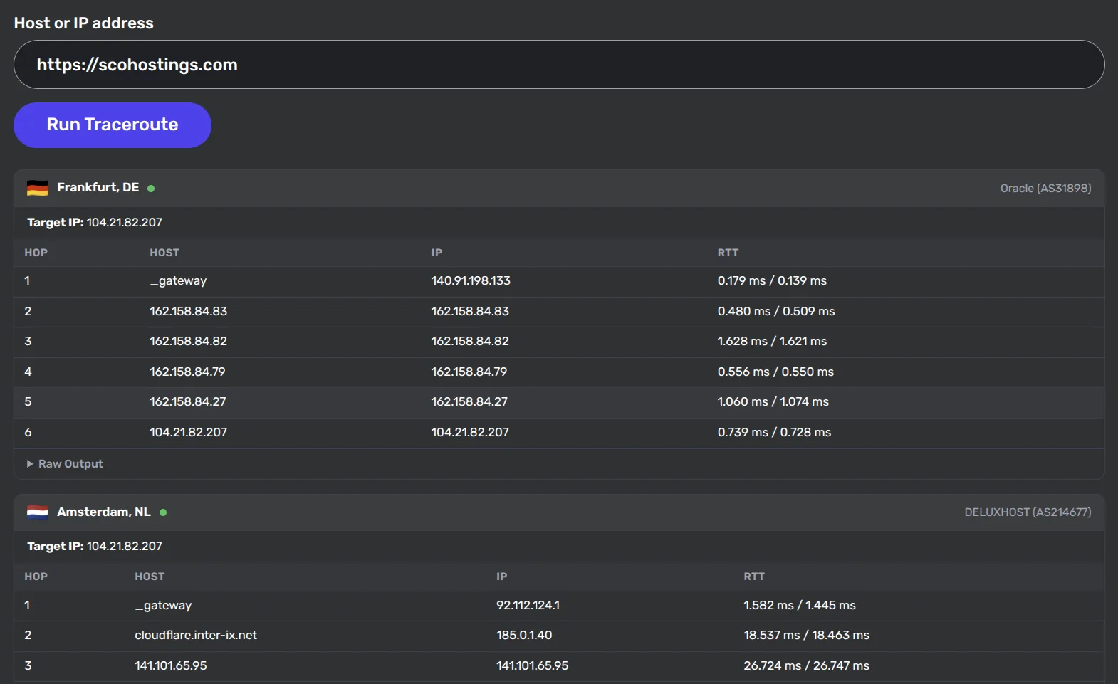 SeoPerc Traceroute Multiple Location Tool