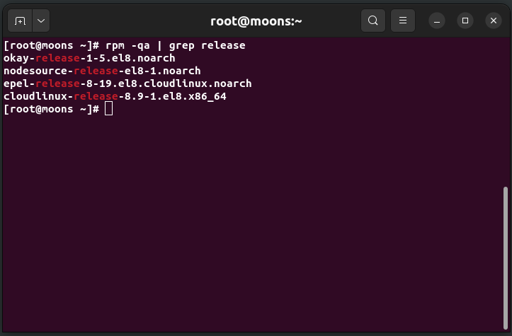 Example command "rpm -qa | grep release" 